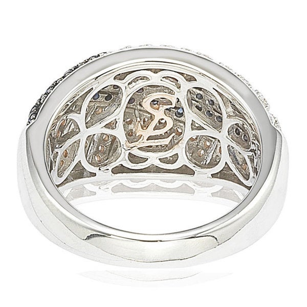 Suzy Levian Sterling Silver Blue & White Cubic Zirconia Pave Crossover Ring