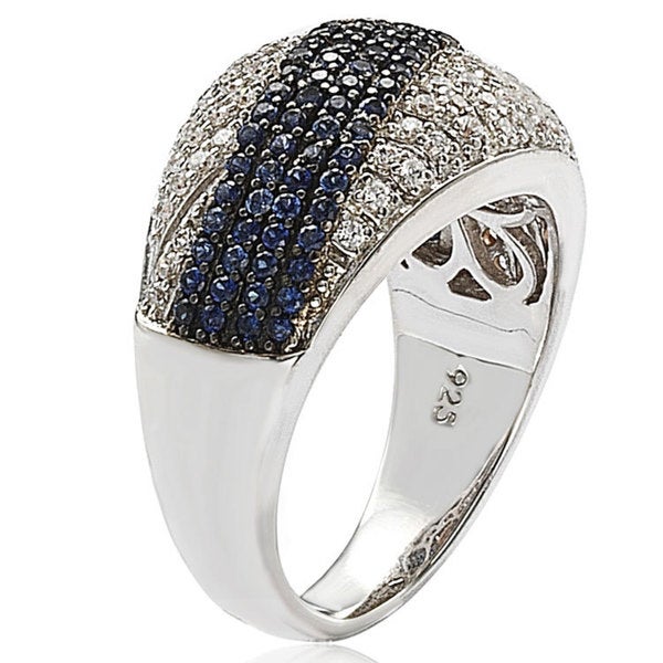 Suzy Levian Sterling Silver Blue & White Cubic Zirconia Pave Crossover Ring