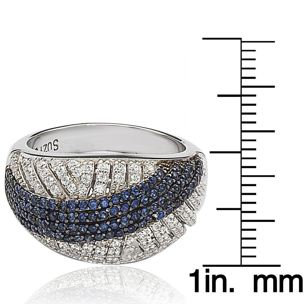 Suzy Levian Sterling Silver Blue & White Cubic Zirconia Pave Crossover Ring
