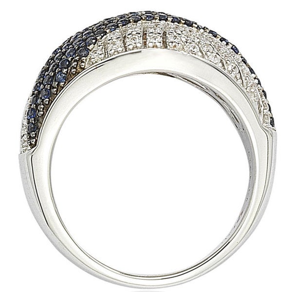 Suzy Levian Sterling Silver Blue & White Cubic Zirconia Pave Crossover Ring