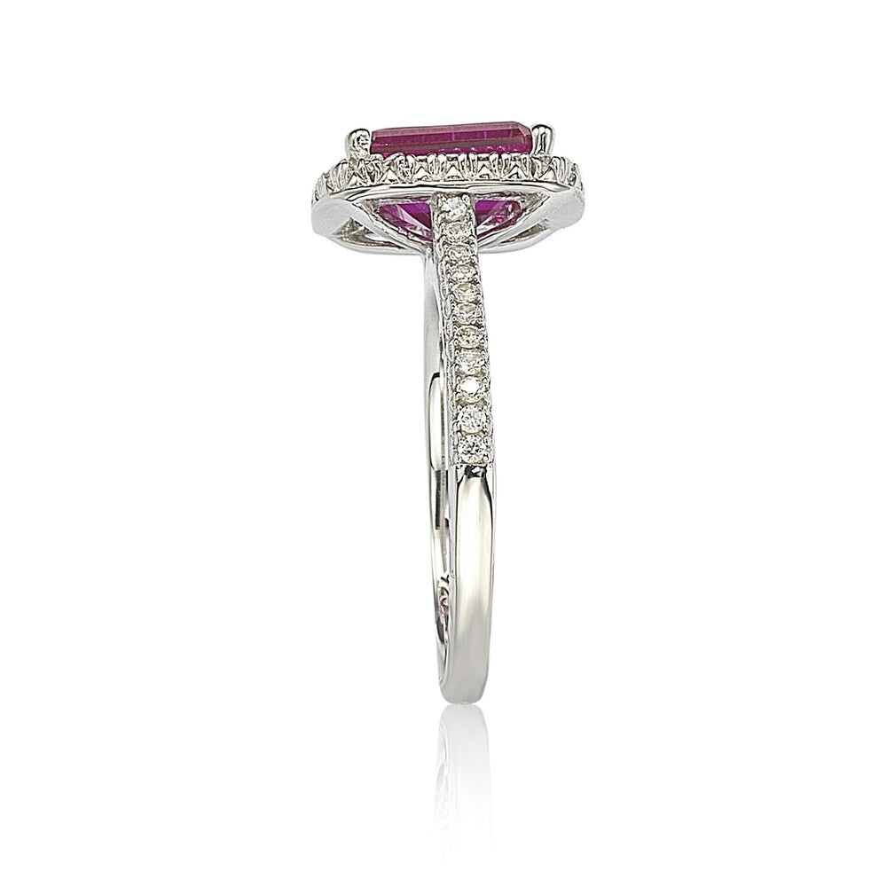 Suzy Levian Sterling Silver Asscher-cut Created Ruby Cubic Zirconia Halo Ring
