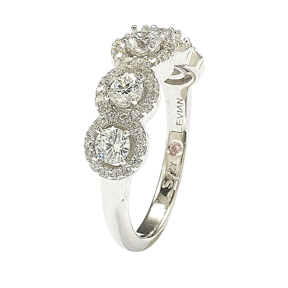 Suzy Levian Sterling Silver Cubic Zirconia 5-Stone Halo Ring