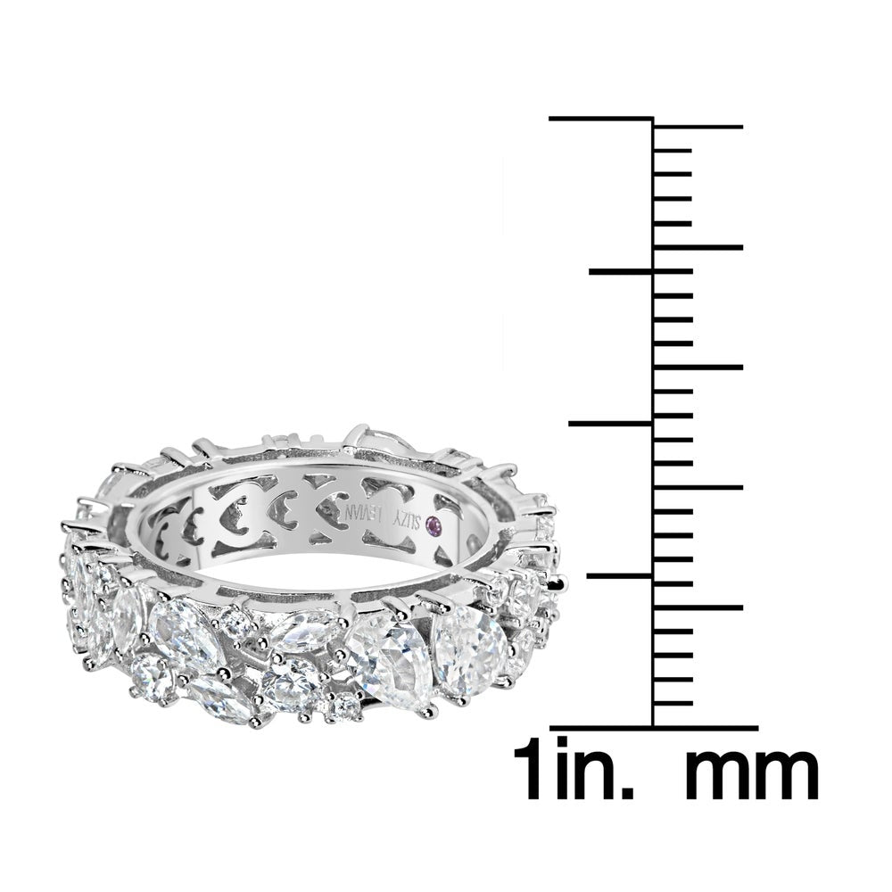 Suzy Levian Sterling Silver Cubic Zirconia Abstract Cluster Eternity Band Ring