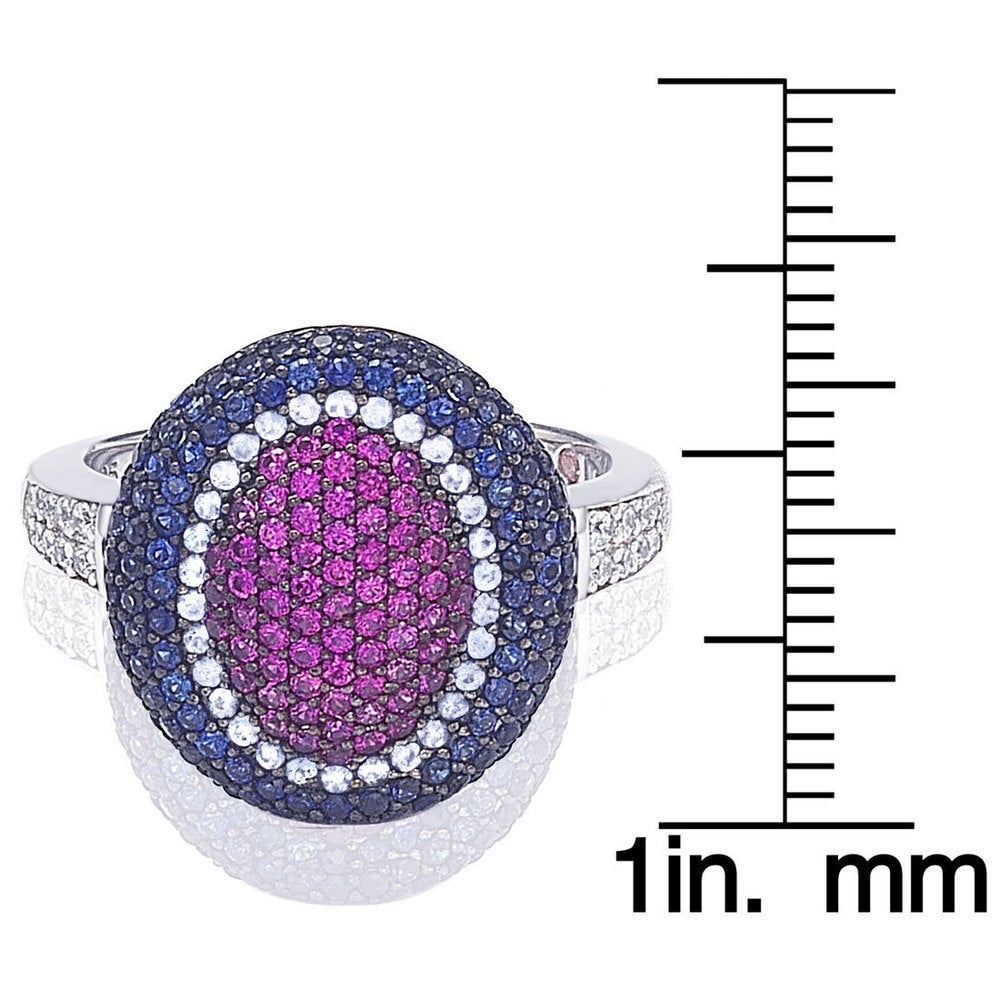 Suzy Levian Sterling Silver Cubic Zirconia American Inspired Multi Color Ring