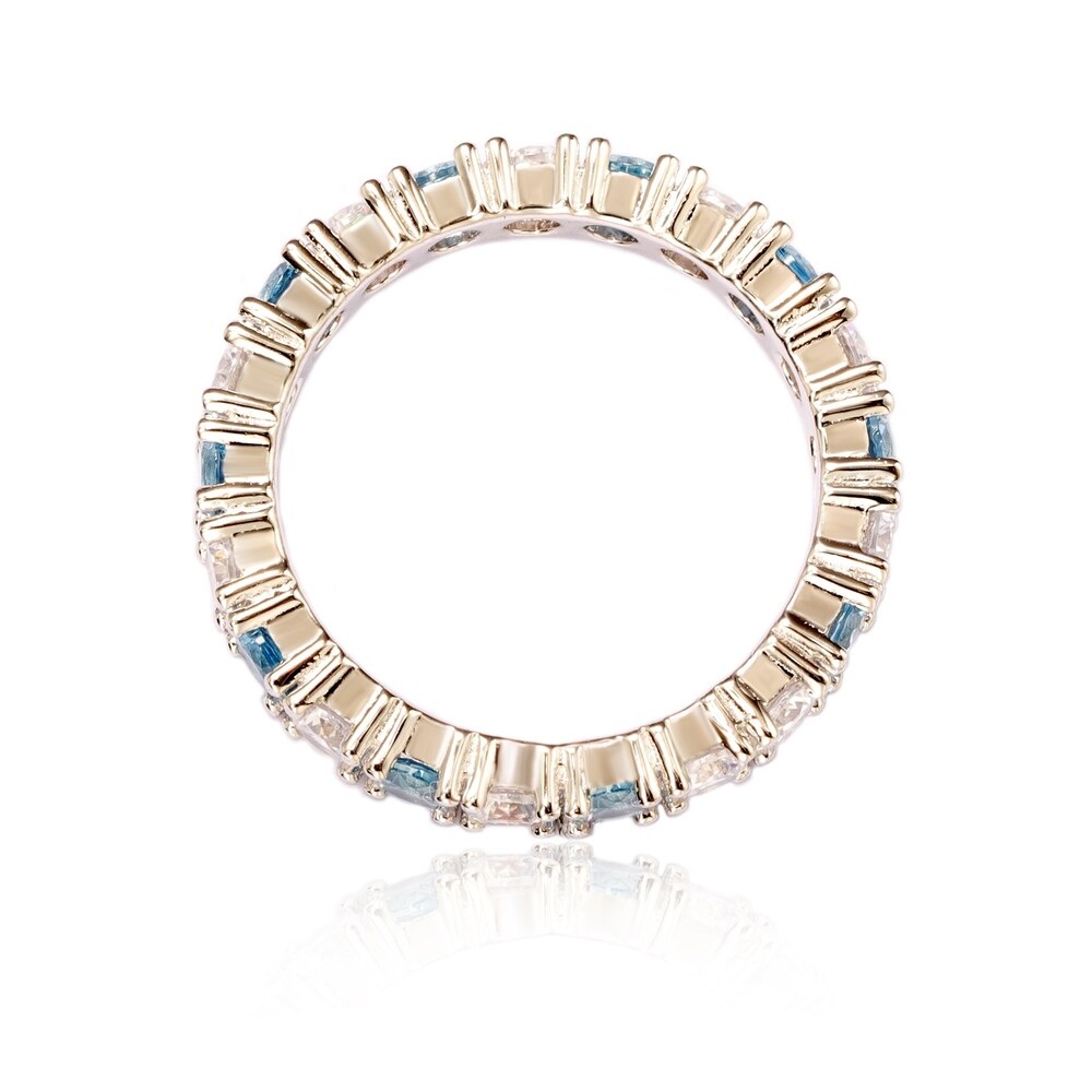 Suzy Levian Sterling Silver Cubic Zirconia Aqua Blue Alternating Eternity Band