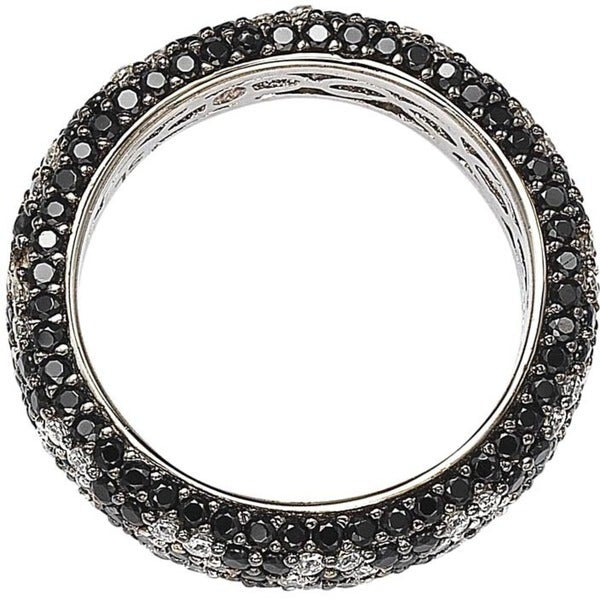 Suzy Levian Sterling Silver Cubic Zirconia Black and White Flower Eternity Band