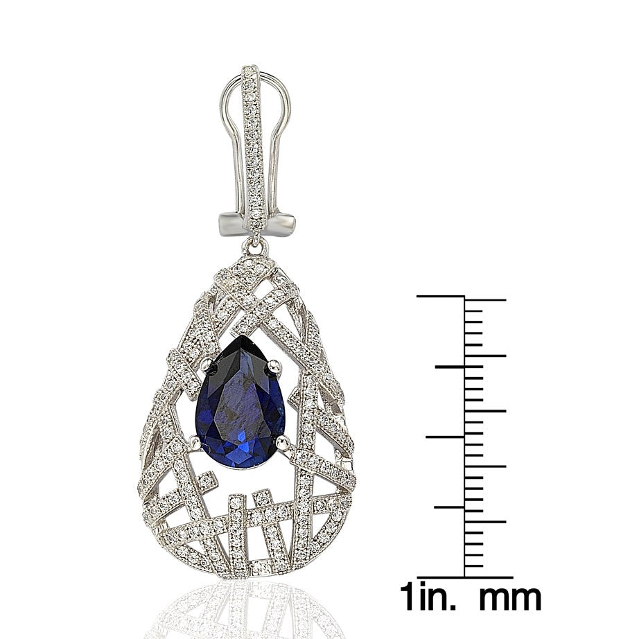 Suzy Levian Sterling Silver Cubic Zirconia Blue Pear Solitaire Earrings