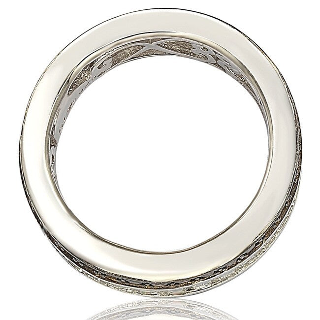 Suzy Levian Sterling Silver Cubic Zirconia Brown and White Baguette Eternity Band