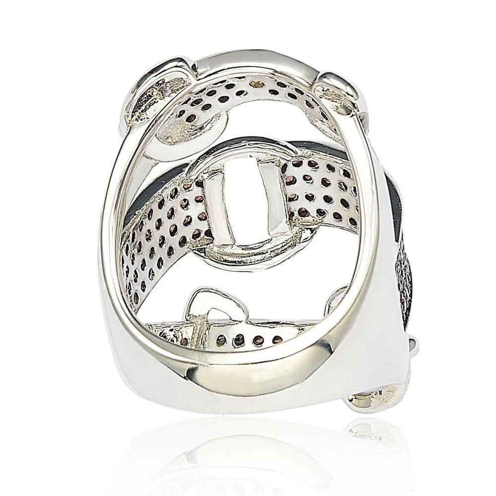 Suzy Levian Sterling Silver Cubic Zirconia Brown and White Buckle Ring