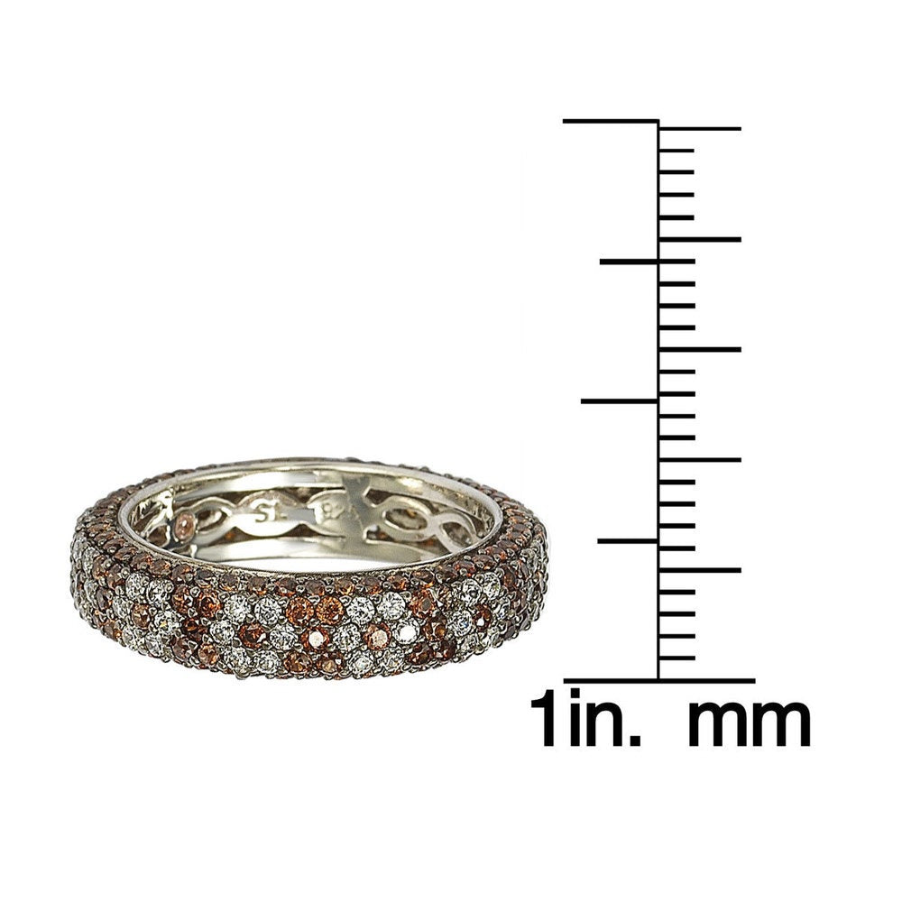 Suzy Levian Sterling Silver Cubic Zirconia Brown and White Flower Eternity Band
