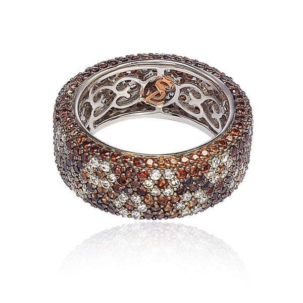 Suzy Levian Sterling Silver Cubic Zirconia Brown and White Flower Eternity Band