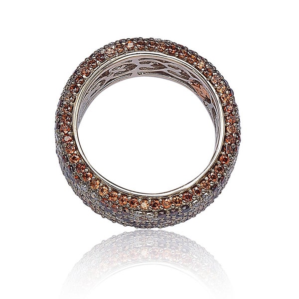 Suzy Levian Sterling Silver Cubic Zirconia Brown and White Flower Eternity Band