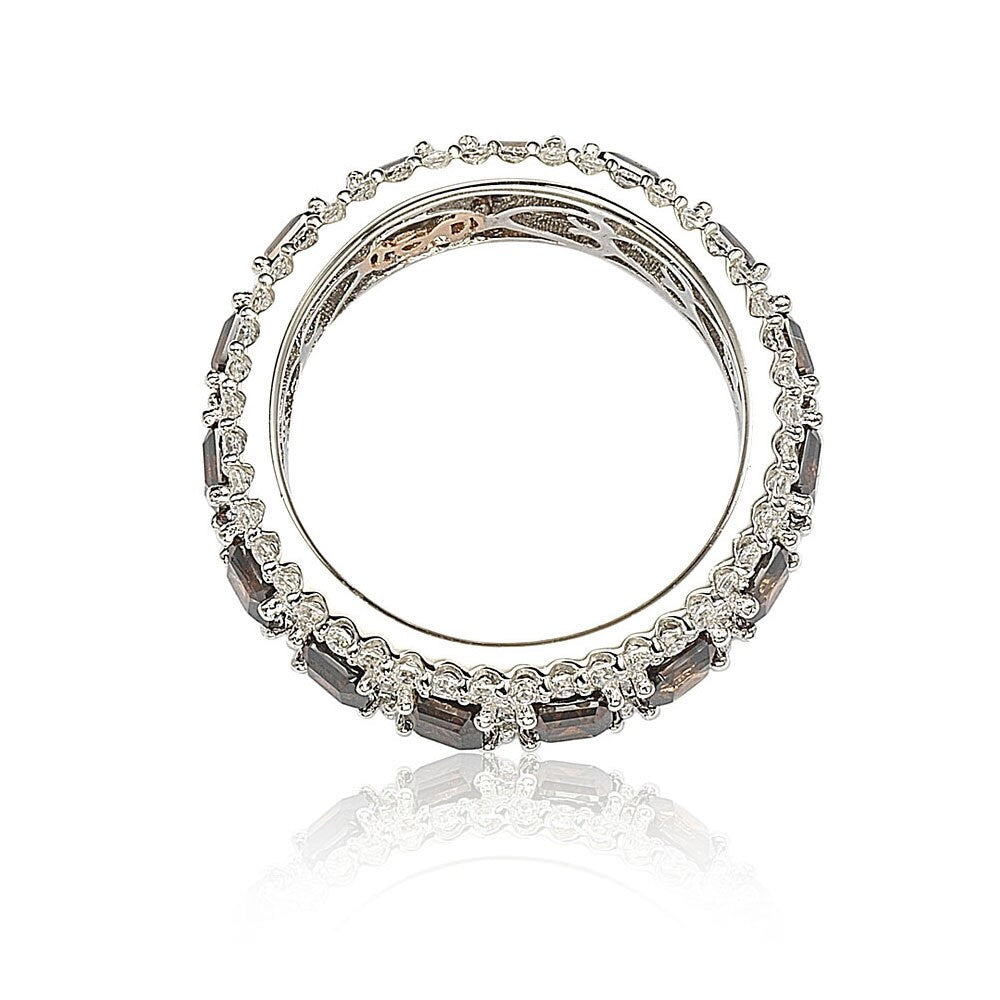 Suzy Levian Sterling Silver Cubic Zirconia Brown and White Modern Eternity Band
