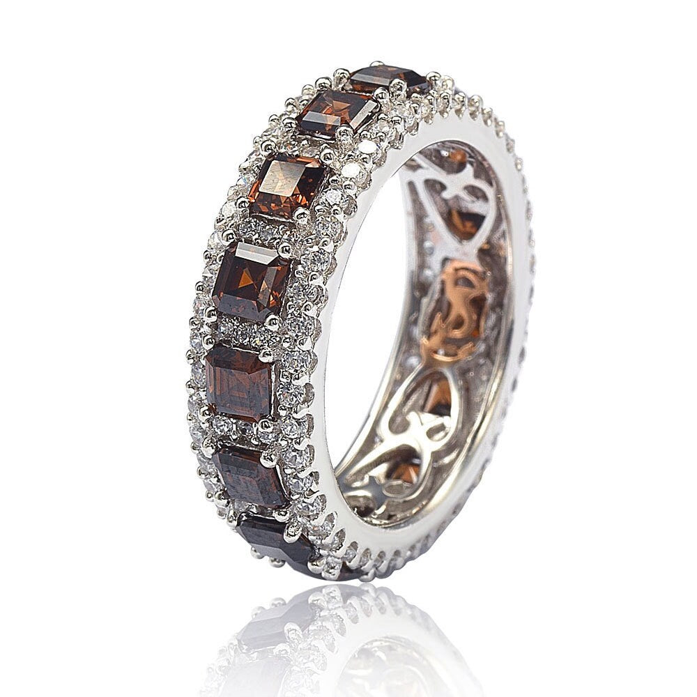 Suzy Levian Sterling Silver Cubic Zirconia Brown and White Modern Eternity Band