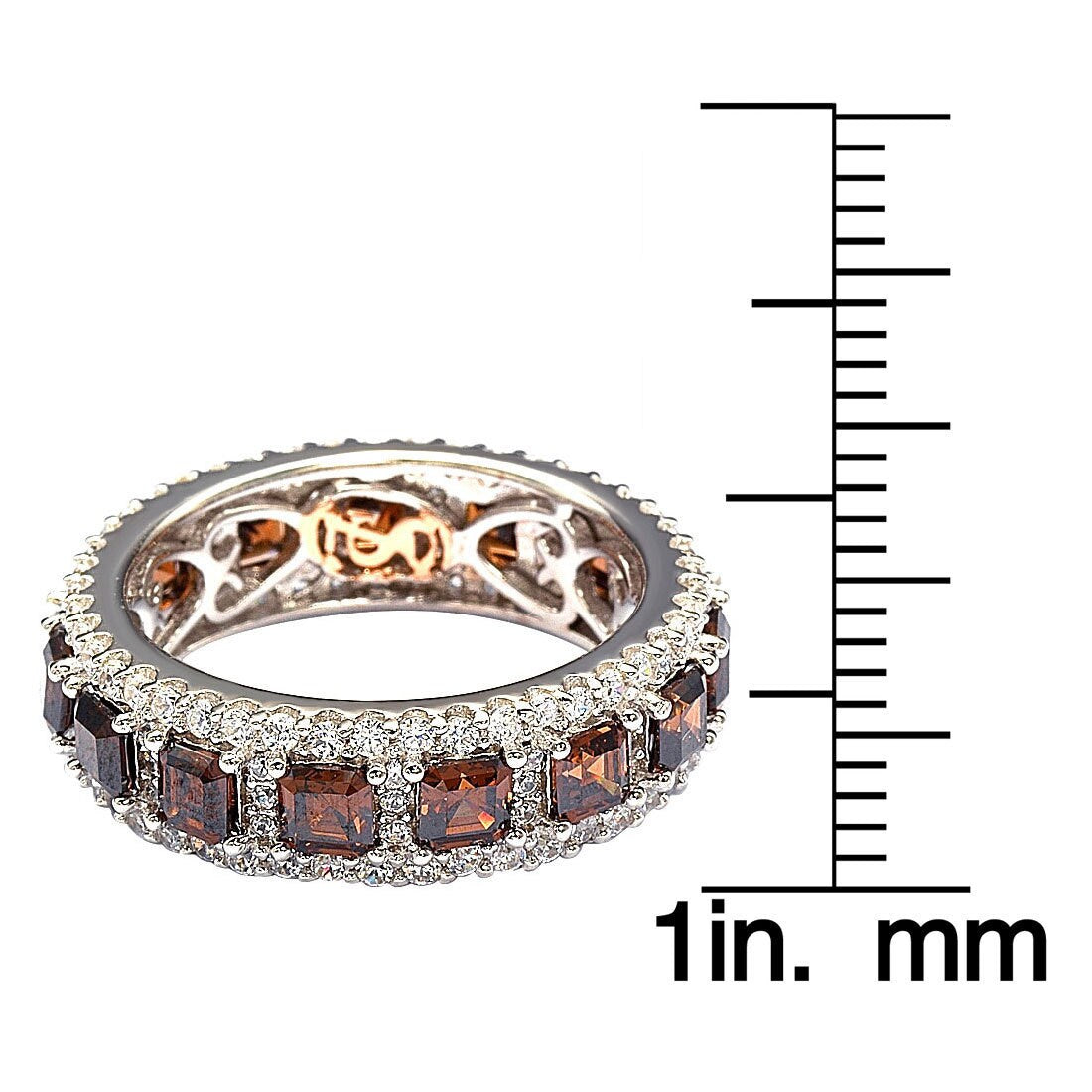Suzy Levian Sterling Silver Cubic Zirconia Brown and White Modern Eternity Band