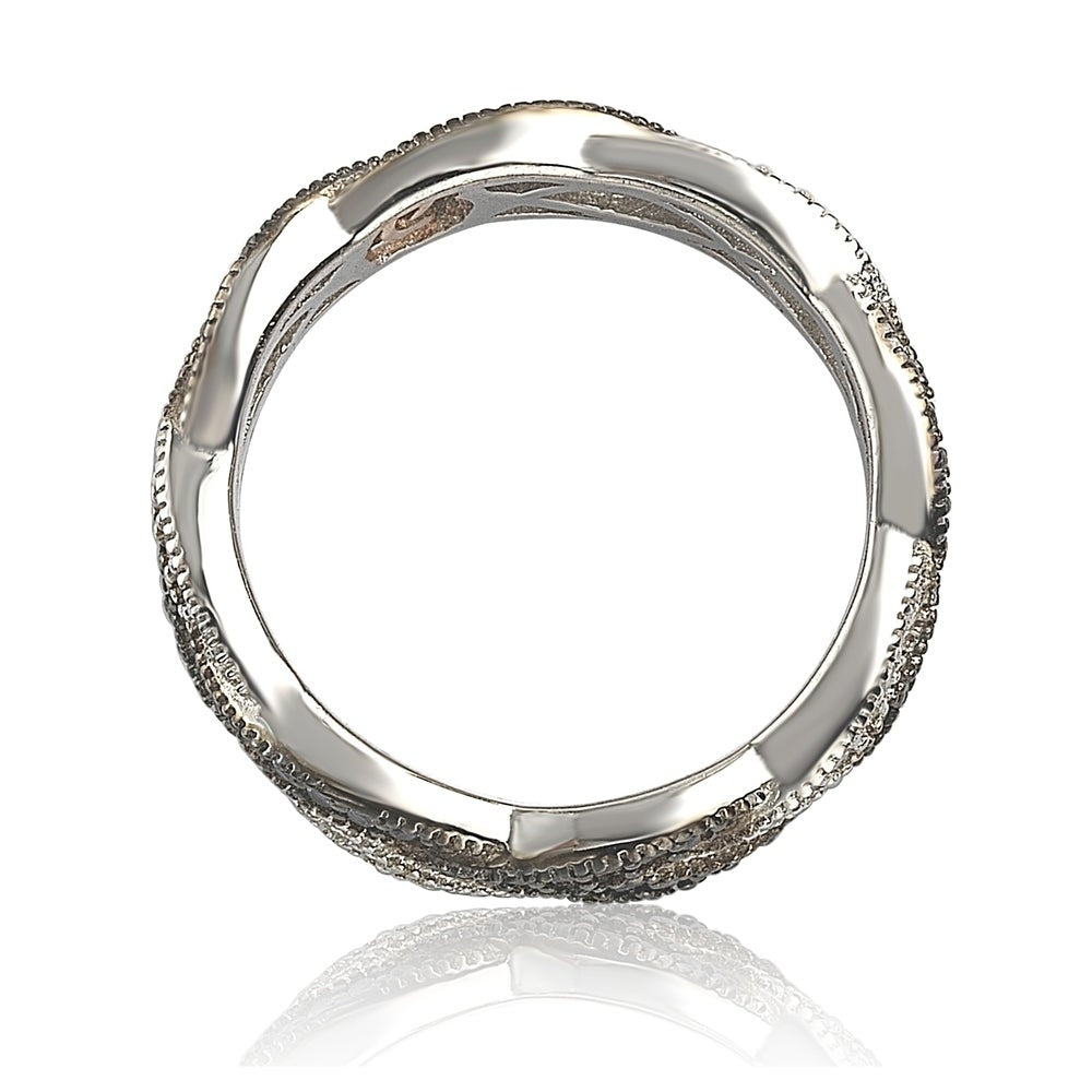 Suzy Levian Sterling Silver Cubic Zirconia Crossover Eternity Band