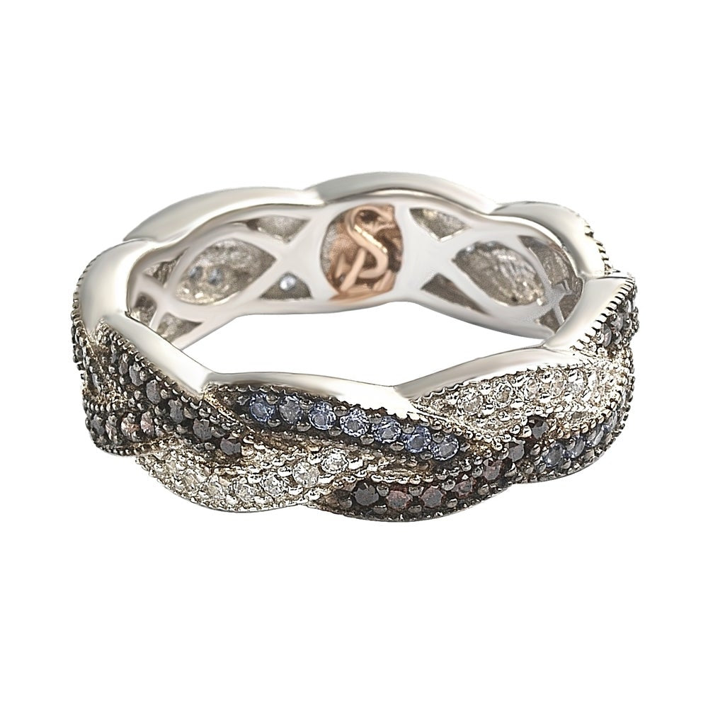 Suzy Levian Sterling Silver Cubic Zirconia Crossover Eternity Band
