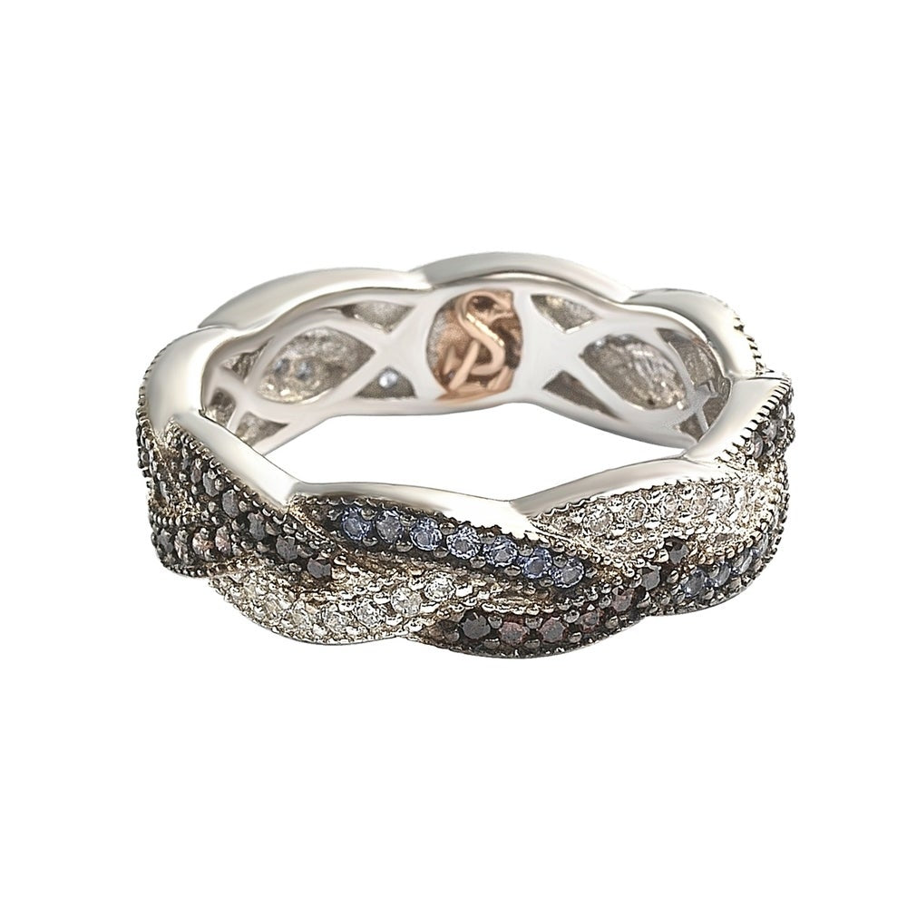 Suzy Levian Sterling Silver Cubic Zirconia Crossover Eternity Band