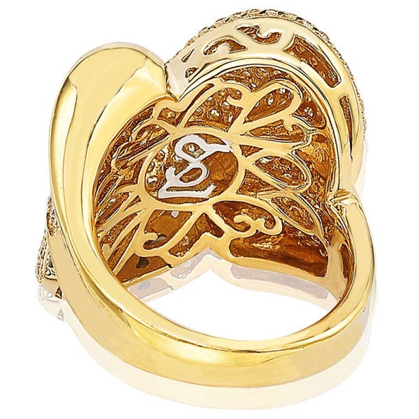 Suzy Levian Golden Sterling Silver Cubic Zirconia Crossover X Ring