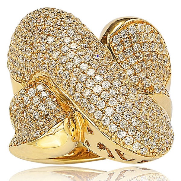 Suzy Levian Golden Sterling Silver Cubic Zirconia Crossover X Ring