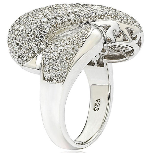 Suzy Levian Sterling Silver Cubic Zirconia Crossover X Ring