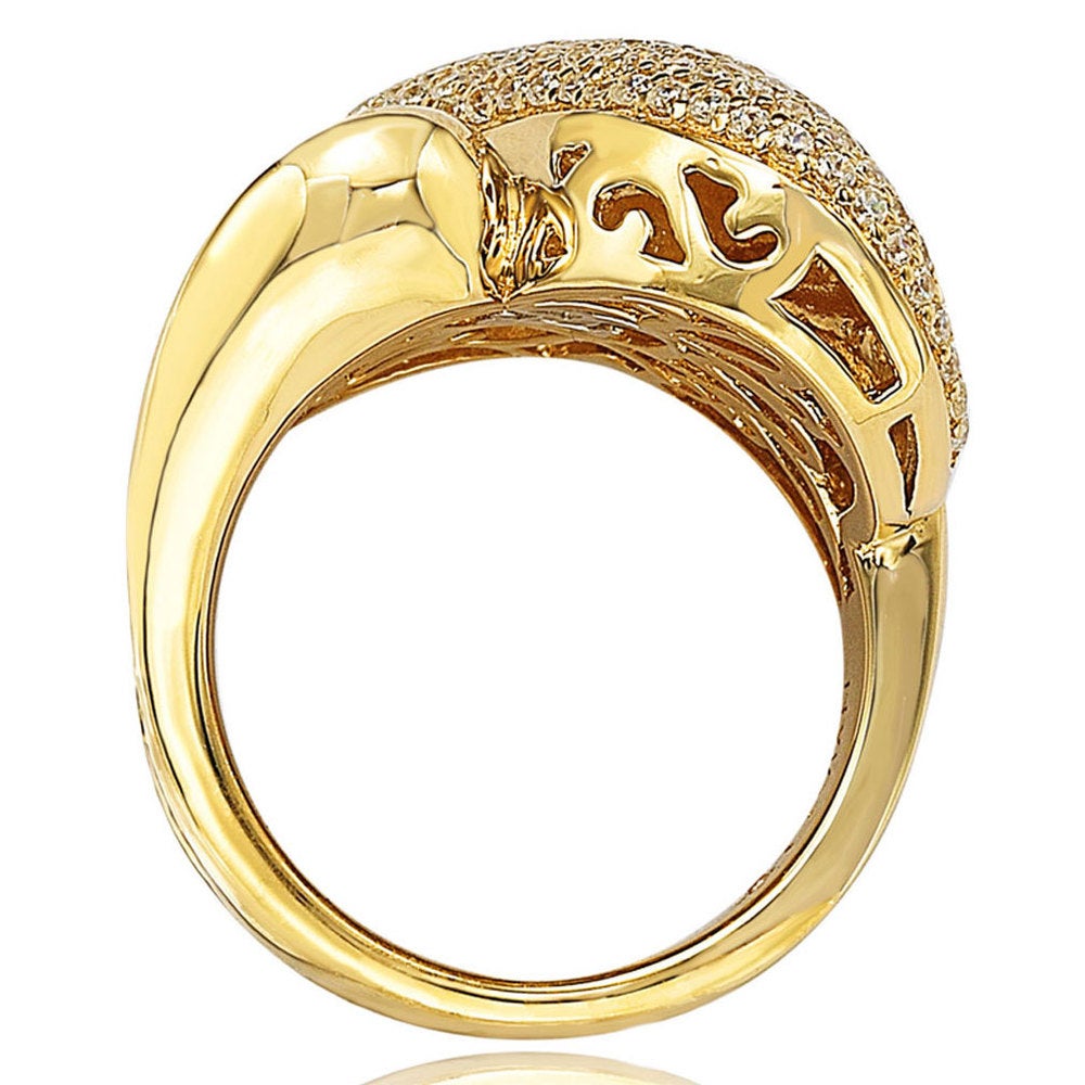 Suzy Levian Golden Sterling Silver Cubic Zirconia Crossover X Ring