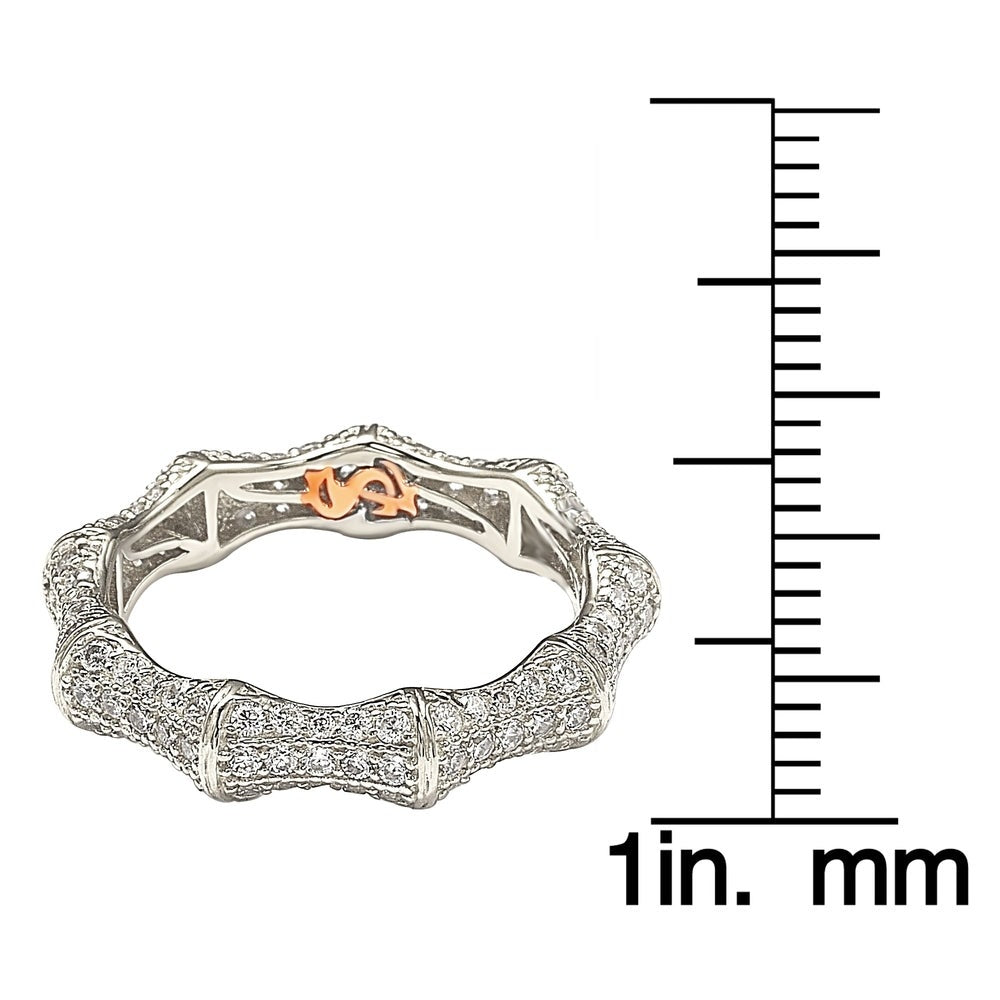 Suzy Levian Sterling Silver Cubic Zirconia Bamboo Eternity Band
