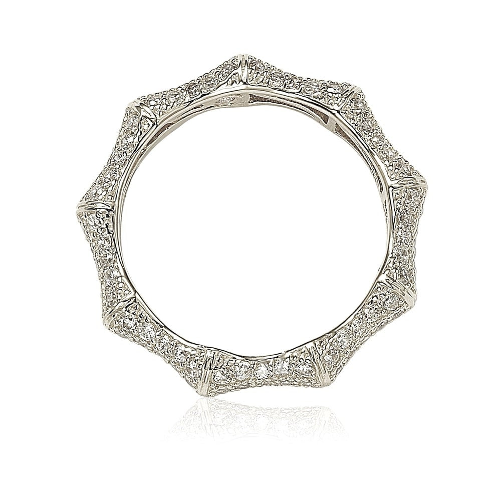 Suzy Levian Sterling Silver Cubic Zirconia Bamboo Eternity Band