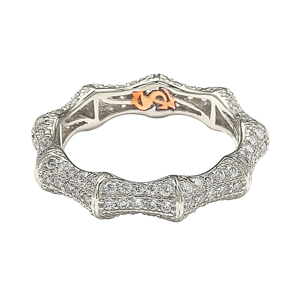 Suzy Levian Sterling Silver Cubic Zirconia Bamboo Eternity Band