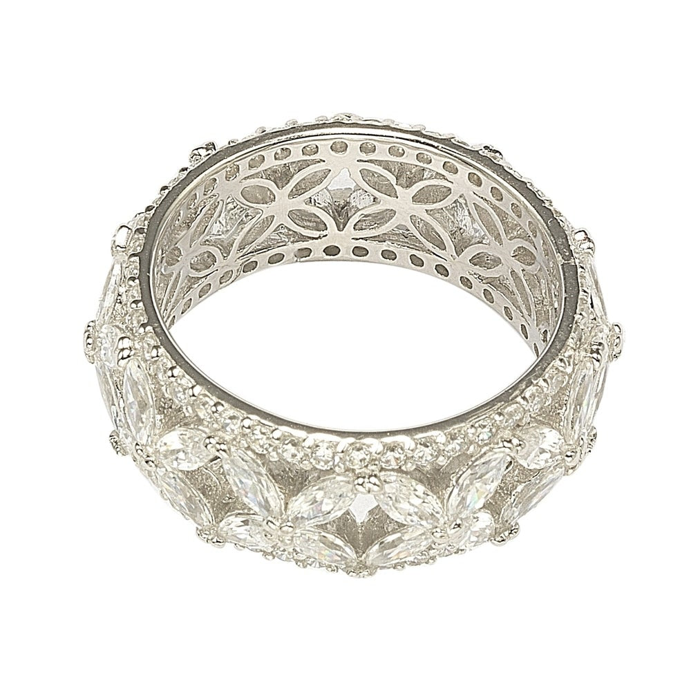 Suzy Levian Sterling Silver Cubic Zirconia Floral Eternity Band