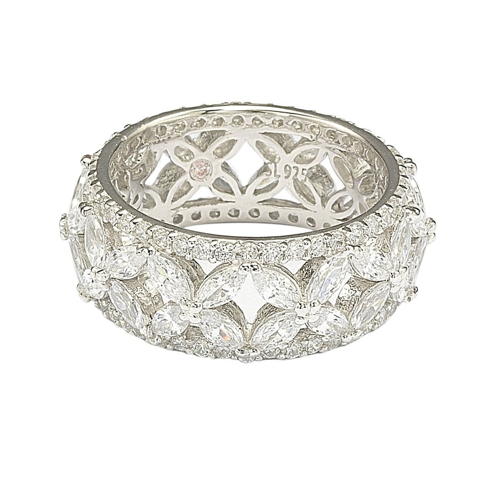 Suzy Levian Sterling Silver Cubic Zirconia Floral Eternity Band