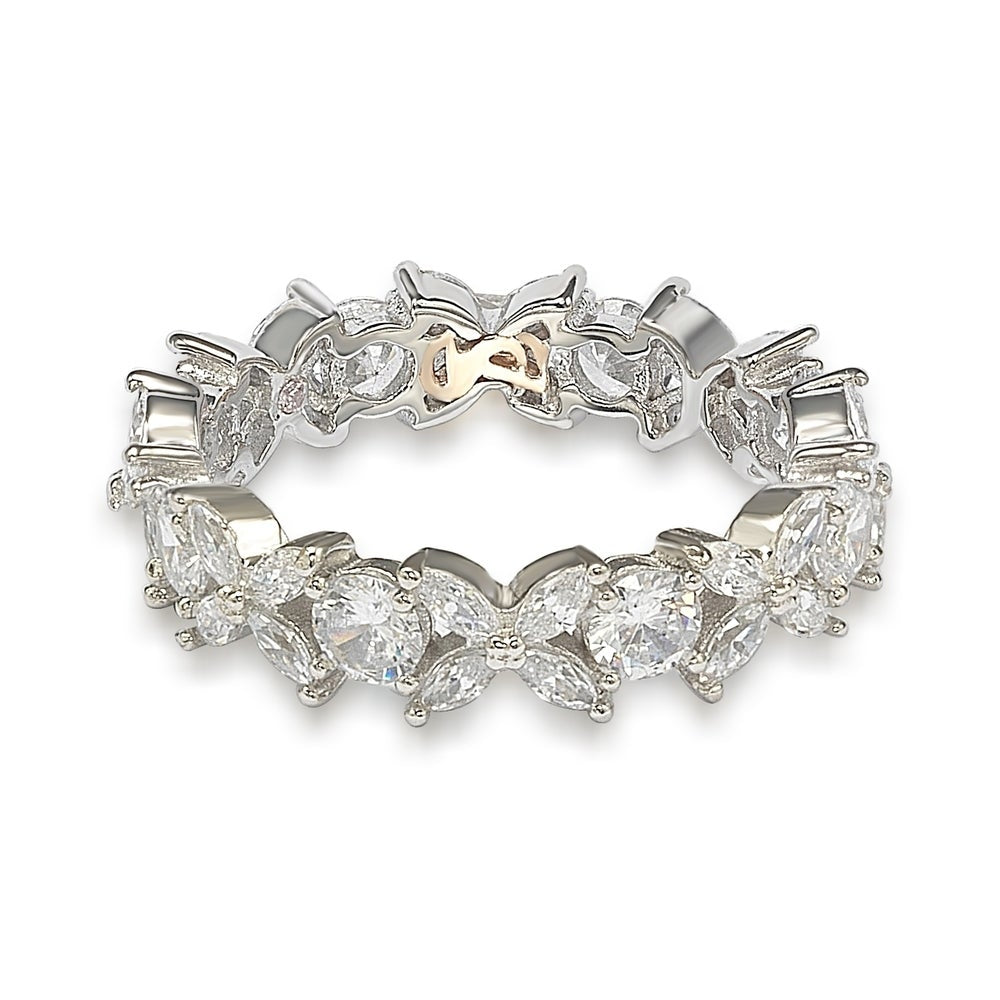 Suzy Levian Sterling Silver Cubic Zirconia Floral Eternity Band