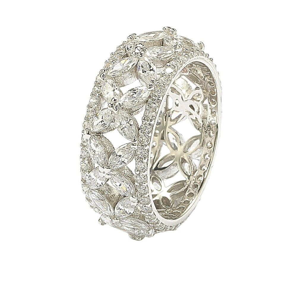 Suzy Levian Sterling Silver Cubic Zirconia Floral Eternity Band