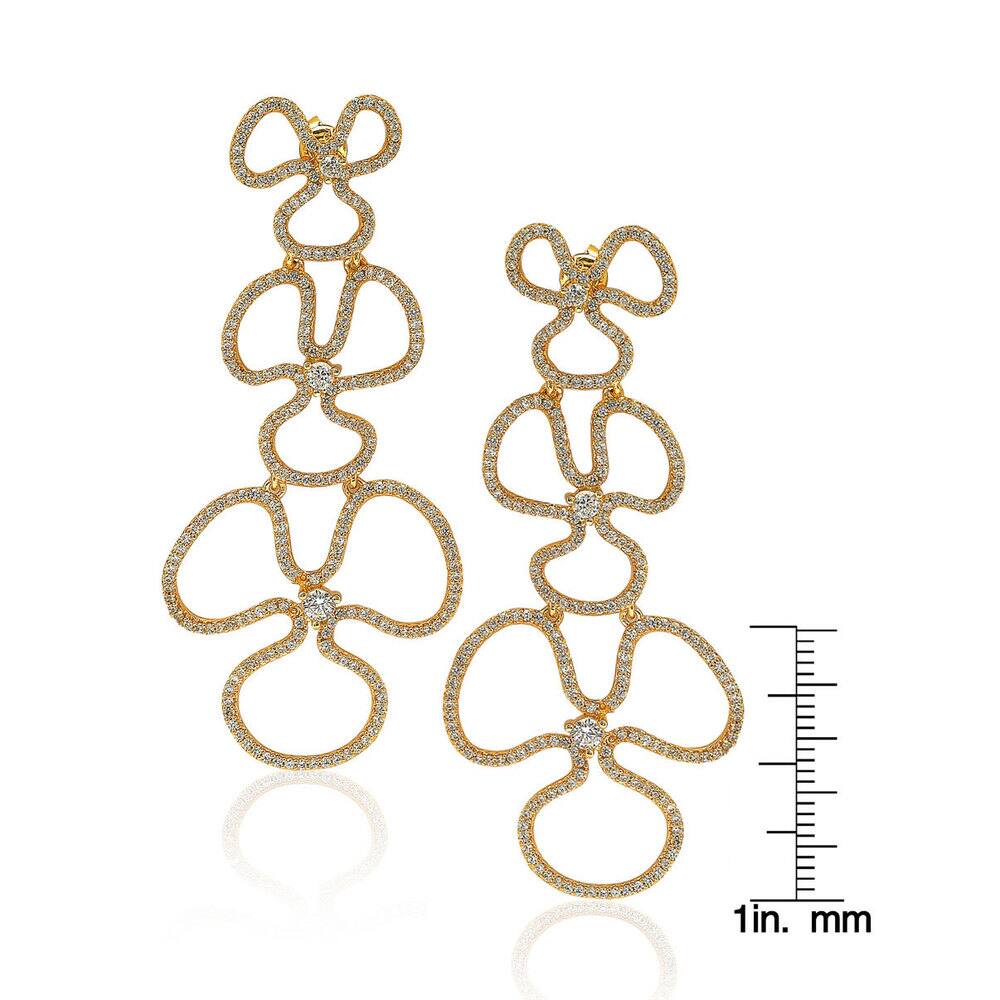 Suzy Levian Sterling Silver Cubic Zirconia Flower Drop Dangle Earrings