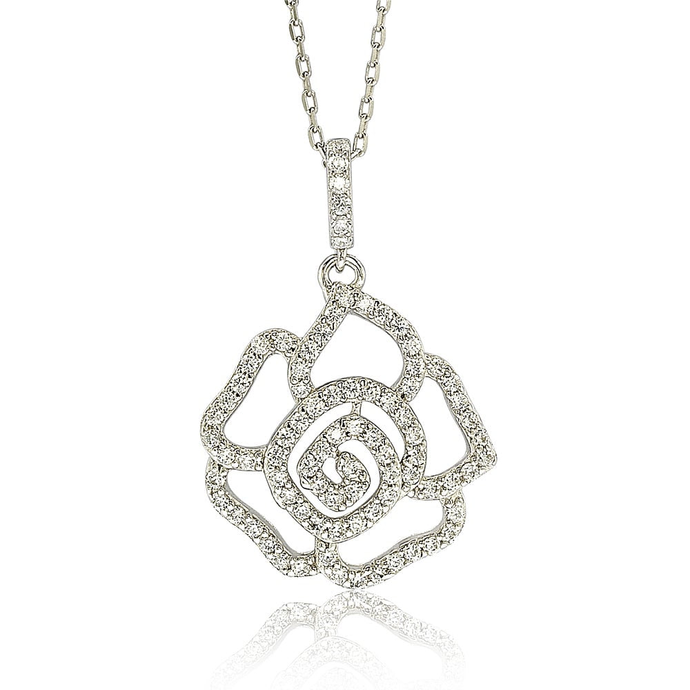 Suzy Levian Sterling Silver Cubic Zirconia Flower Pendant