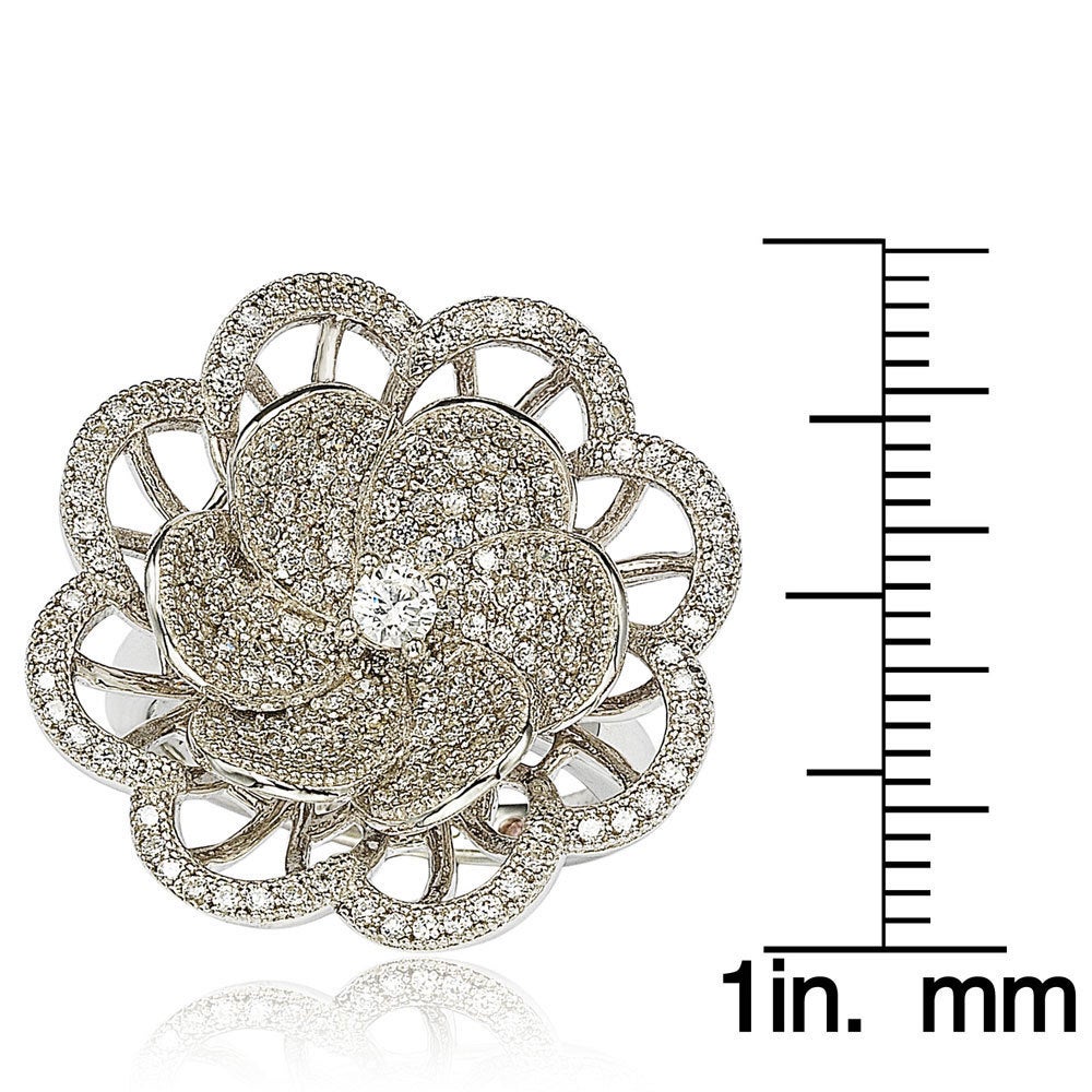 Suzy Levian Sterling Silver Cubic Zirconia Flower Ring