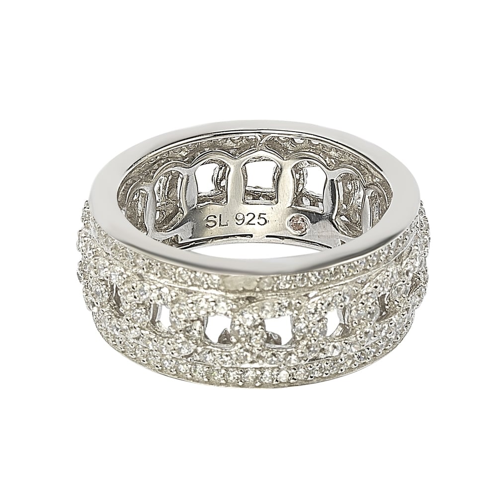 Suzy Levian Sterling Silver Cubic Zirconia Link Eternity Band Ring