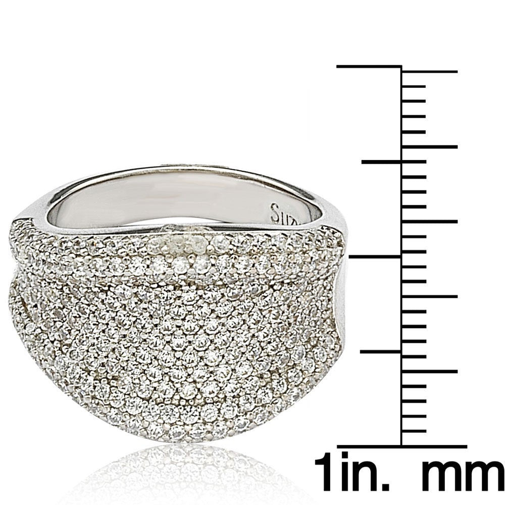 Suzy Levian Sterling Silver Cubic Zirconia Micro Pave Wide Band Ring