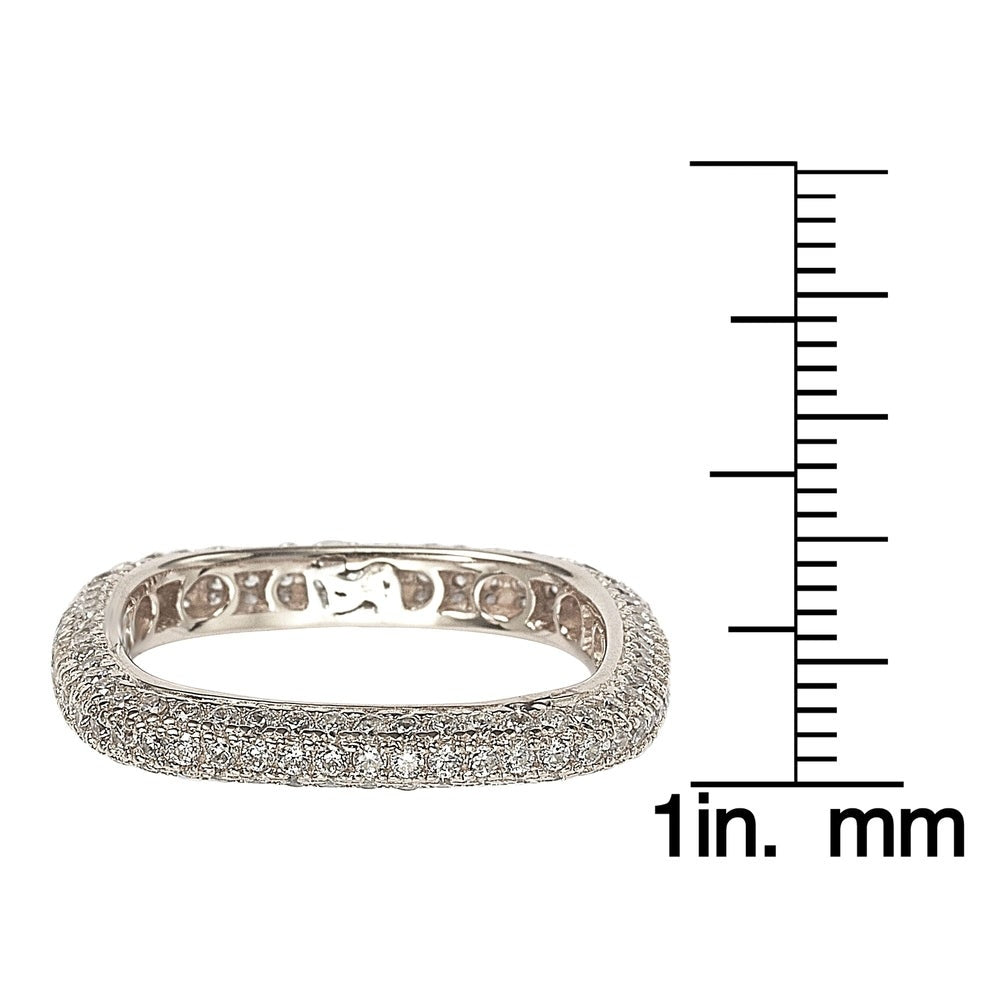 Suzy Levian Sterling Silver Cubic Zirconia Modern Pave Square Eternity Band