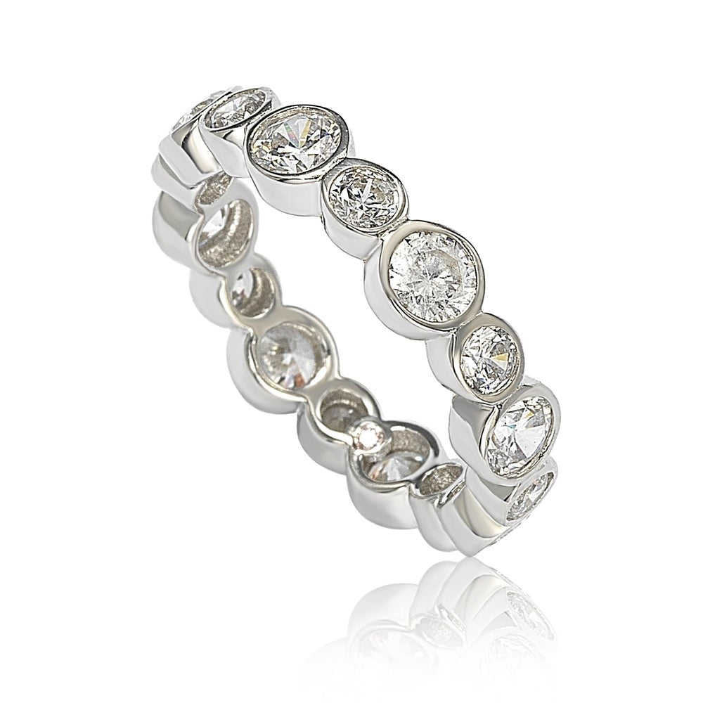 Suzy Levian Sterling Silver Cubic Zirconia Multi Circle Bezel Set Eternity Band