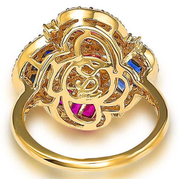 Suzy Levian Sterling Silver Cubic Zirconia Multi-Color Baguette Cluster Ring - Multicolor