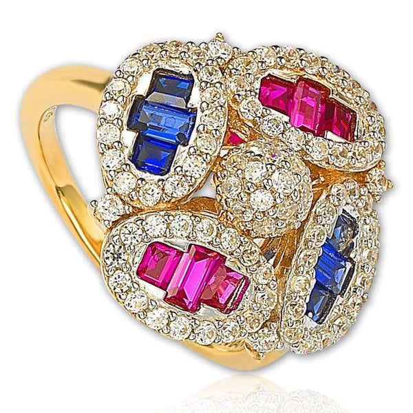 Suzy Levian Sterling Silver Cubic Zirconia Multi-Color Baguette Cluster Ring - Multicolor