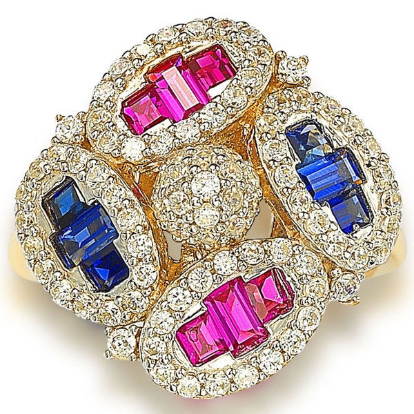 Suzy Levian Sterling Silver Cubic Zirconia Multi-Color Baguette Cluster Ring - Multicolor