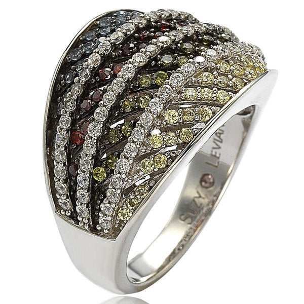 Suzy Levian Sterling Silver Cubic Zirconia Multi-Color Pave Ring