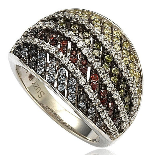Suzy Levian Sterling Silver Cubic Zirconia Multi-Color Pave Ring