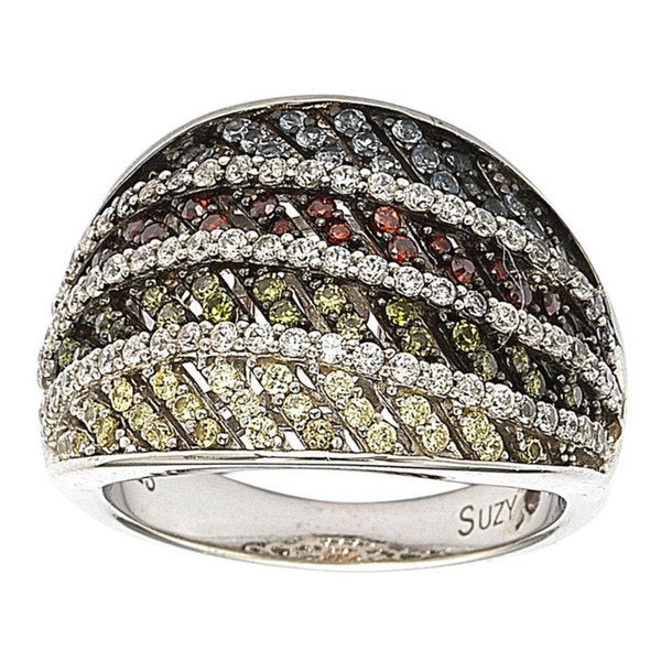 Suzy Levian Sterling Silver Cubic Zirconia Multi-Color Pave Ring