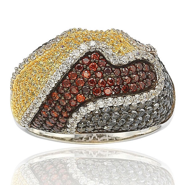 Suzy Levian Sterling Silver Cubic Zirconia Multi-Color Wavy Ring