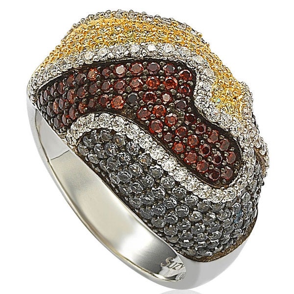 Suzy Levian Sterling Silver Cubic Zirconia Multi-Color Wavy Ring