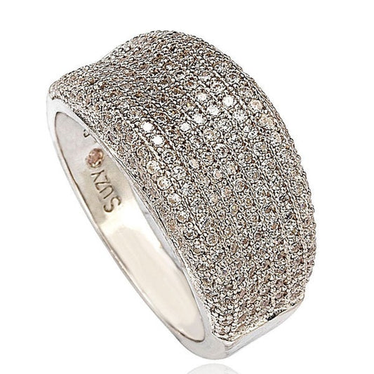 Suzy Levian Sterling Silver Cubic Zirconia Pave Anniversary Band Ring