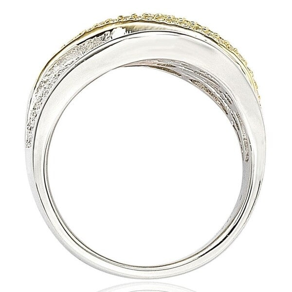 Suzy Levian Sterling Silver Cubic Zirconia Pave Yellow and White Curvy Ring